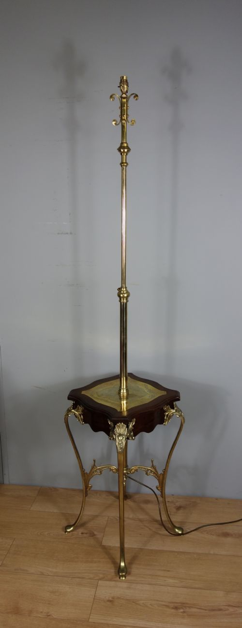EDWARDIAN BRASS MAHOGANY STANDARD LAMP - ADDITIONAL PHOTO 9
