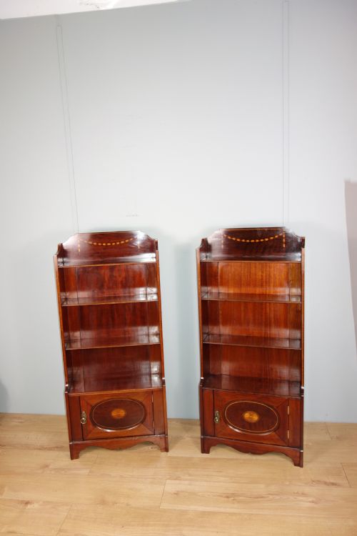 MATCHED PAIR OF EDWARDIAN MAHOGANY INLAY BOOKCASES - ADDITIONAL PHOTO 1