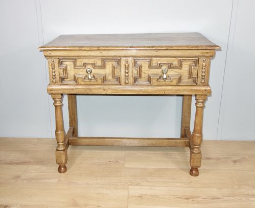 OAK GEOMETRIC TABLE WITH DRAWER - ADDITIONAL PHOTO 1
