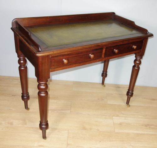leather mahogany two drawer writing table - CATEGORY: ANTIQUE TABLES - DATED VICTORIAN