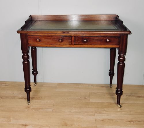 LEATHER MAHOGANY TWO DRAWER WRITING TABLE - ADDITIONAL PHOTO 1