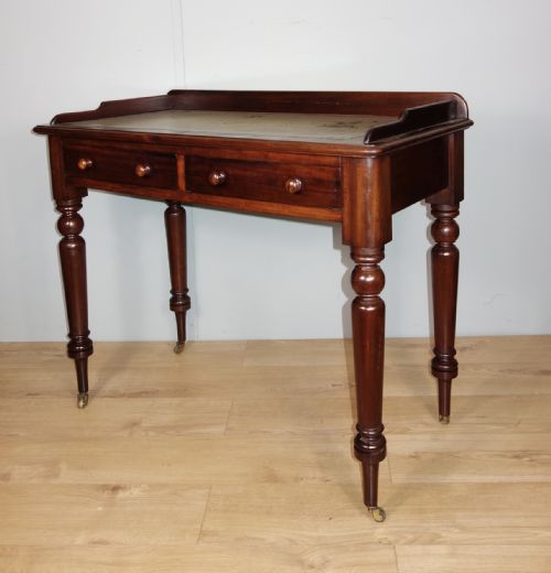 LEATHER MAHOGANY TWO DRAWER WRITING TABLE - ADDITIONAL PHOTO 2