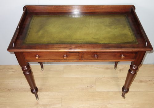 LEATHER MAHOGANY TWO DRAWER WRITING TABLE - ADDITIONAL PHOTO 4