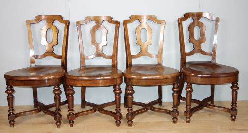 set of four light mahogany victorian hall chairs - CATEGORY: ANTIQUE CHAIRS - DATED VICTORIAN