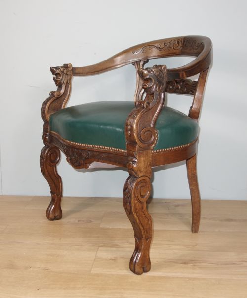 carved oak victorian desk chair - CATEGORY: ANTIQUE CHAIRS - DATED 1870