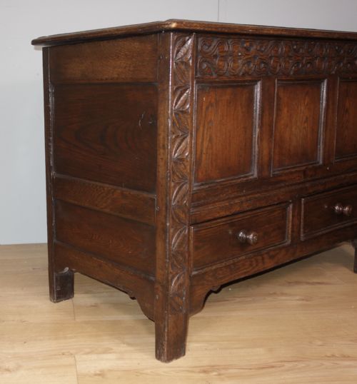 CARVED OAK TWO DRAWER COFFER - ADDITIONAL PHOTO 5