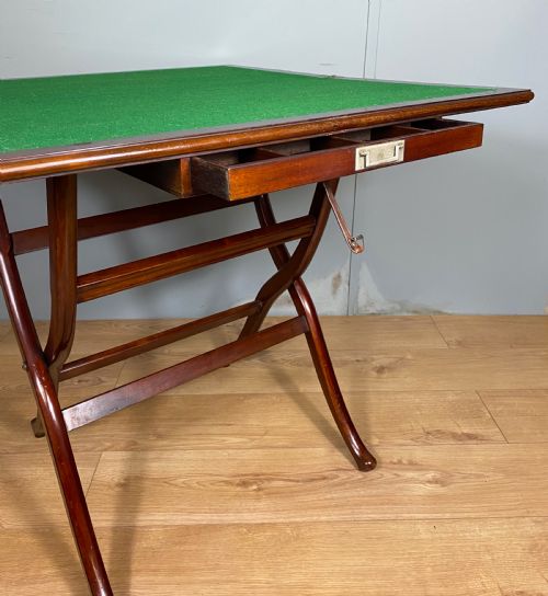 ANTIQUE MAHOGANY FOLDING GAMES COACHING TABLE - ADDITIONAL PHOTO 8