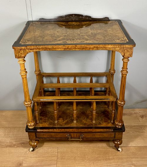 victorian inlaid walnut canterbury what not - CATEGORY: ANTIQUE FURNITURE - DATED VICTORIAN