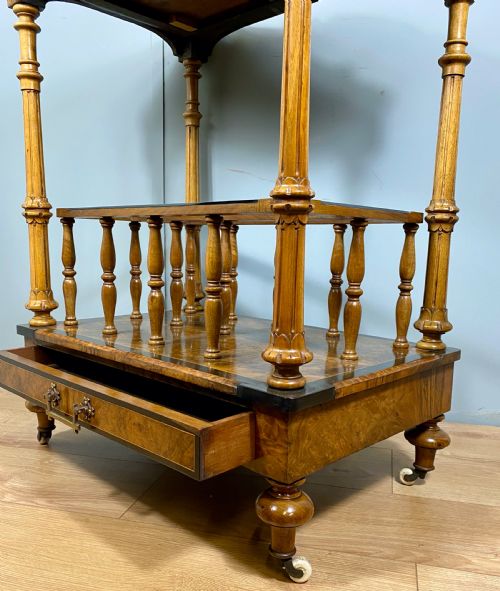 VICTORIAN INLAID WALNUT CANTERBURY WHAT NOT - ADDITIONAL PHOTO 5