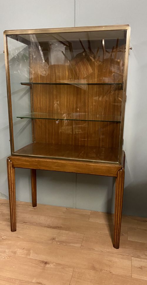 BRASS GLAZED SHOP DISPLAY CABINET ON WOODEN STAND WITH DRAWER - ADDITIONAL PHOTO 1