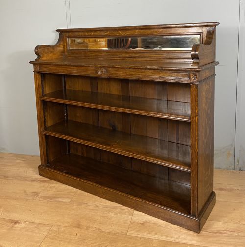 late victorian open oak bookcase - CATEGORY: ANTIQUE BOOKCASES - DATED VICTORIAN