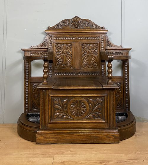 victorian carved oak hall seat - CATEGORY: ANTIQUE FURNITURE - DATED VICTORIAN