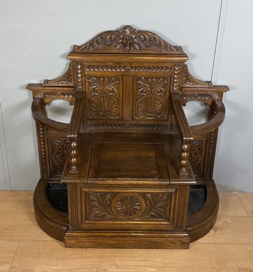 VICTORIAN CARVED OAK HALL SEAT - ADDITIONAL PHOTO 1