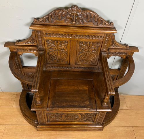 VICTORIAN CARVED OAK HALL SEAT - ADDITIONAL PHOTO 2