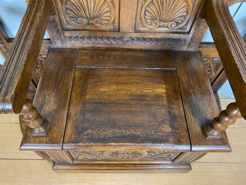 VICTORIAN CARVED OAK HALL SEAT - ADDITIONAL PHOTO 4