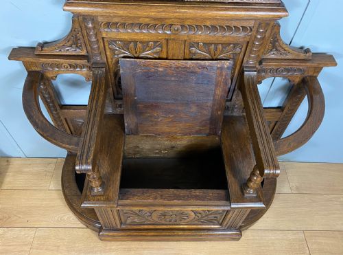VICTORIAN CARVED OAK HALL SEAT - ADDITIONAL PHOTO 5