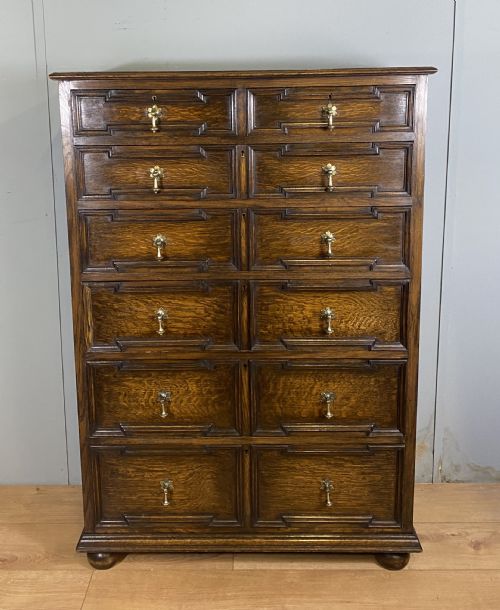 OAK GEOMETRIC TALL CHEST OF DRAWERS JAMES SHOOLBRED LONDON - ADDITIONAL PHOTO 1