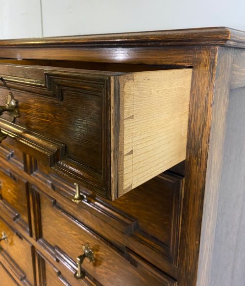 OAK GEOMETRIC TALL CHEST OF DRAWERS JAMES SHOOLBRED LONDON - ADDITIONAL PHOTO 3