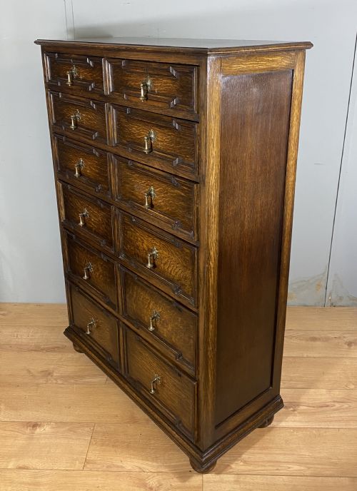 OAK GEOMETRIC TALL CHEST OF DRAWERS JAMES SHOOLBRED LONDON - ADDITIONAL PHOTO 6