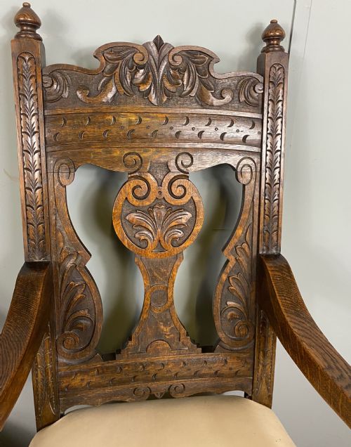 PAIR OF CARVED OAK VICTORIAN ARMCHAIRS - ADDITIONAL PHOTO 2