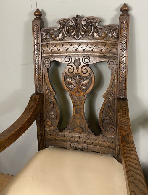 PAIR OF CARVED OAK VICTORIAN ARMCHAIRS - ADDITIONAL PHOTO 3