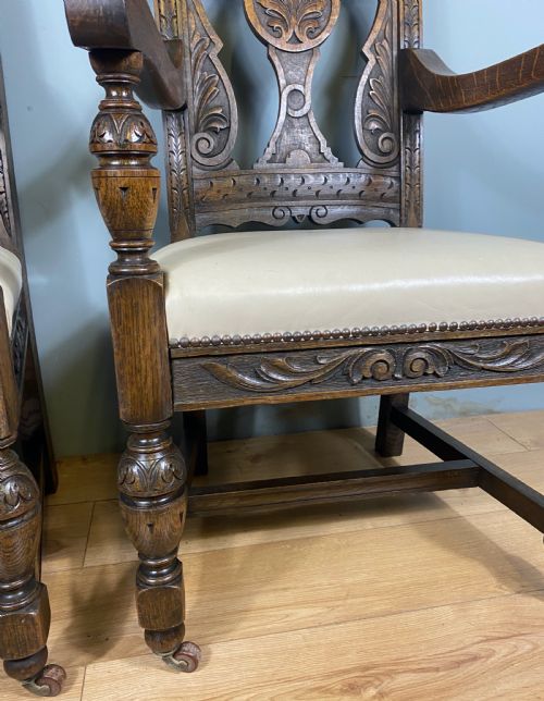 PAIR OF CARVED OAK VICTORIAN ARMCHAIRS - ADDITIONAL PHOTO 5