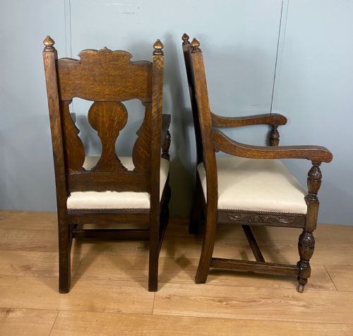 PAIR OF CARVED OAK VICTORIAN ARMCHAIRS - ADDITIONAL PHOTO 7