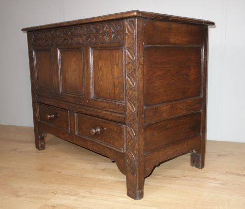 CARVED OAK TWO DRAWER COFFER - ADDITIONAL PHOTO 1