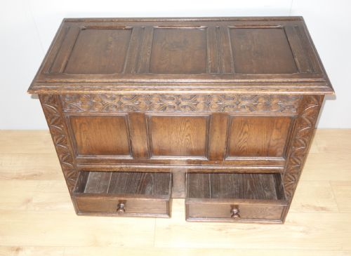 CARVED OAK TWO DRAWER COFFER - ADDITIONAL PHOTO 3