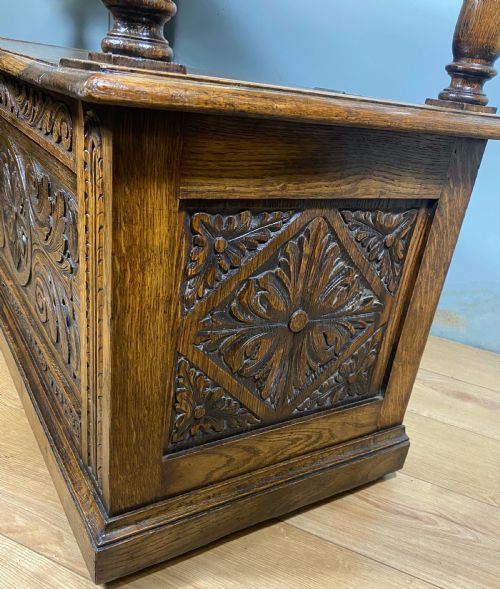 CARVED OAK VICTORIAN MONKS BENCH - ADDITIONAL PHOTO 10