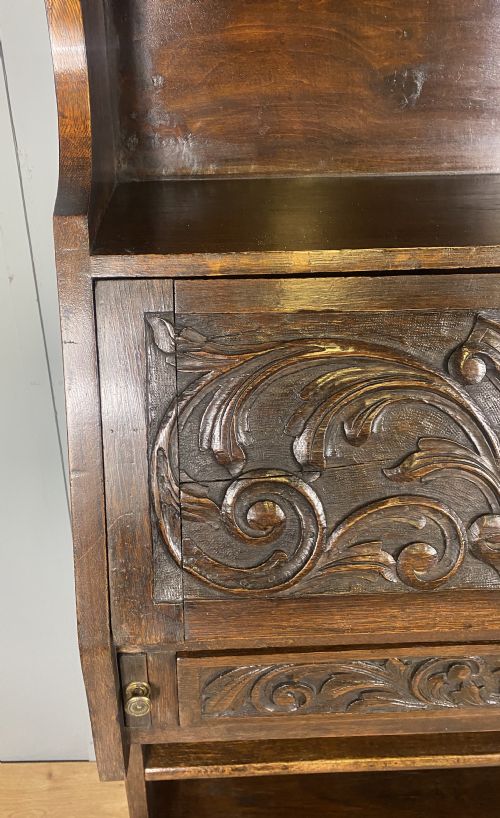 CARVED OAK STUDENT BUREAU BOOKCASE - ADDITIONAL PHOTO 4