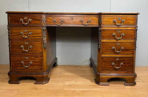 edwardian mahogany chippendale style pedestal desk - CATEGORY: ANTIQUE DESKS - DATED EDWARDIAN