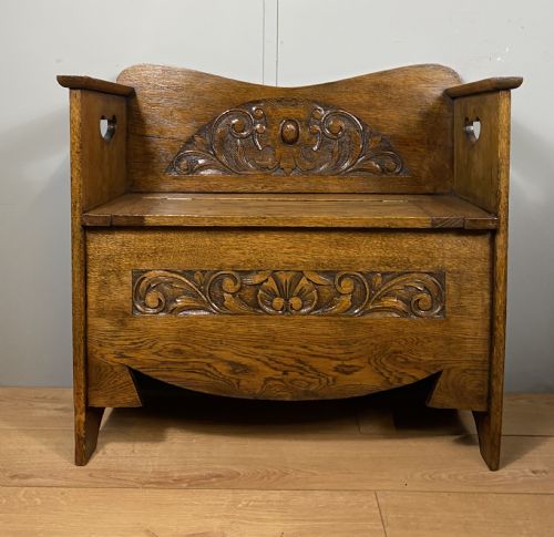 art nouveau carved oak bench - CATEGORY: ANTIQUE FURNITURE - DATED 1910