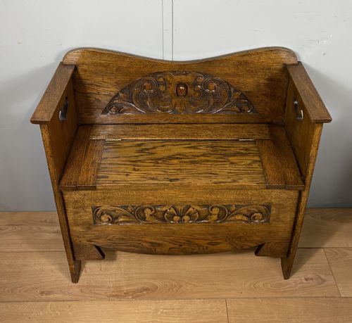 ART NOUVEAU CARVED OAK BENCH - ADDITIONAL PHOTO 1