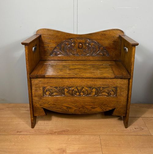 ART NOUVEAU CARVED OAK BENCH - ADDITIONAL PHOTO 2