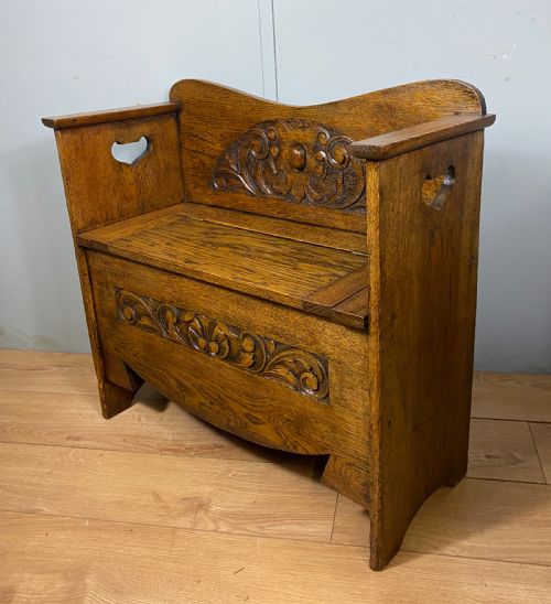 ART NOUVEAU CARVED OAK BENCH - ADDITIONAL PHOTO 3