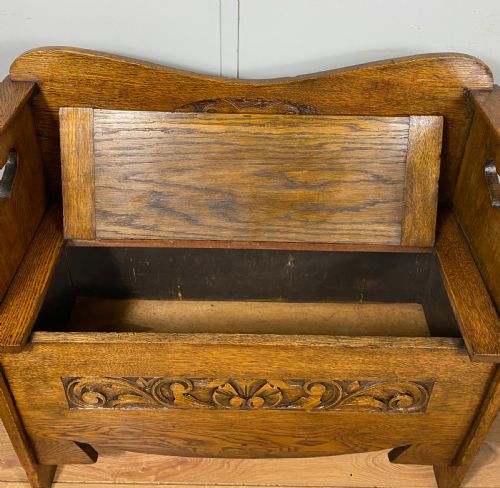 ART NOUVEAU CARVED OAK BENCH - ADDITIONAL PHOTO 4