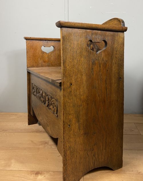 ART NOUVEAU CARVED OAK BENCH - ADDITIONAL PHOTO 6