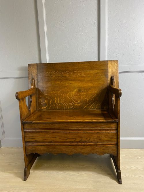 ART NOUVEAU OAK MONKS BENCH - ADDITIONAL PHOTO 4