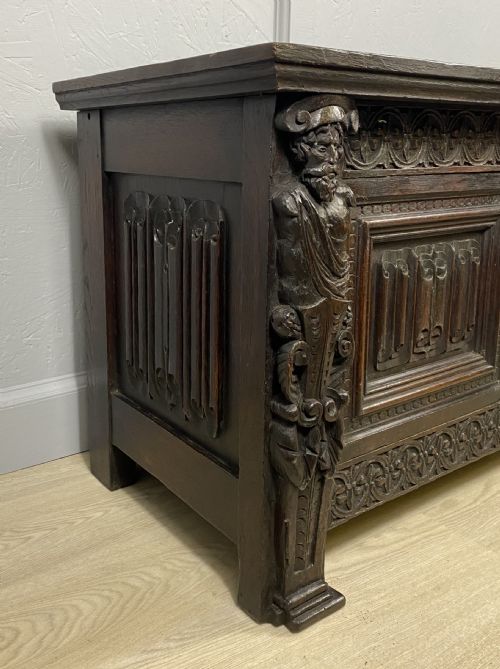 VICTORIAN LOW CARVED OAK CUPBOARD - ADDITIONAL PHOTO 1