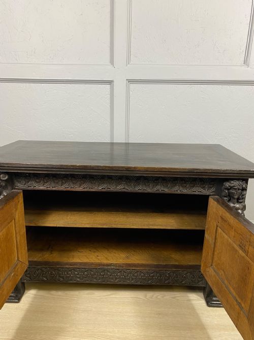 VICTORIAN LOW CARVED OAK CUPBOARD - ADDITIONAL PHOTO 3