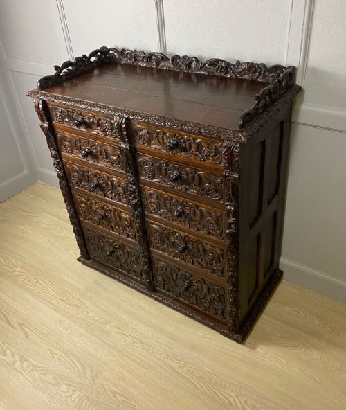DOUBLE WELLINGTON CARVED OAK CHEST OF DRAWERS - ADDITIONAL PHOTO 1