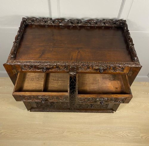 DOUBLE WELLINGTON CARVED OAK CHEST OF DRAWERS - ADDITIONAL PHOTO 4