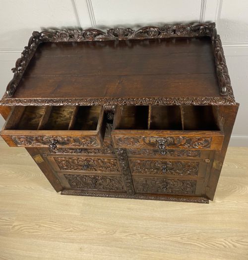 DOUBLE WELLINGTON CARVED OAK CHEST OF DRAWERS - ADDITIONAL PHOTO 5
