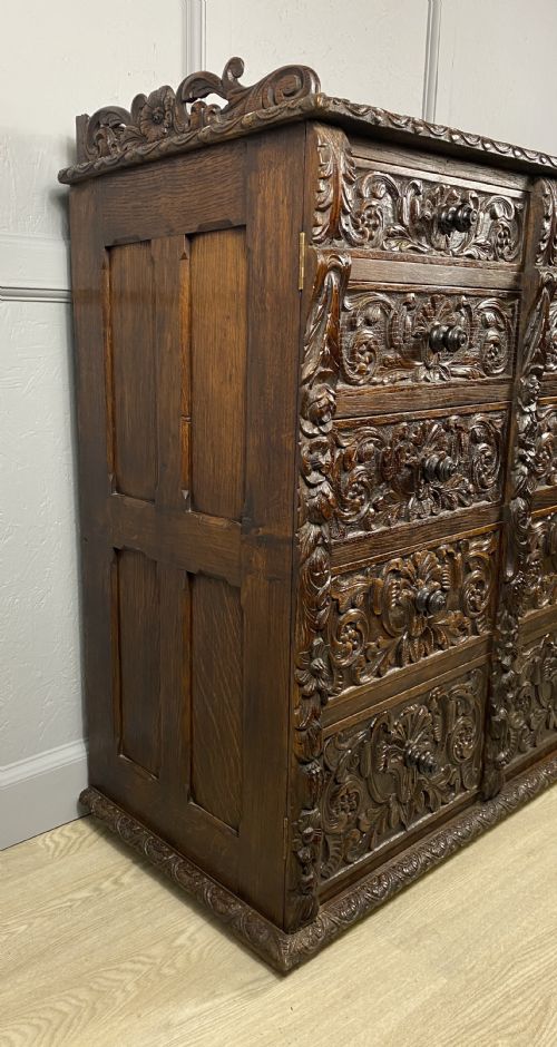 DOUBLE WELLINGTON CARVED OAK CHEST OF DRAWERS - ADDITIONAL PHOTO 7