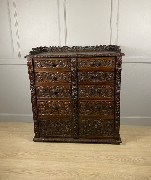 DOUBLE WELLINGTON CARVED OAK CHEST OF DRAWERS - ADDITIONAL PHOTO 8