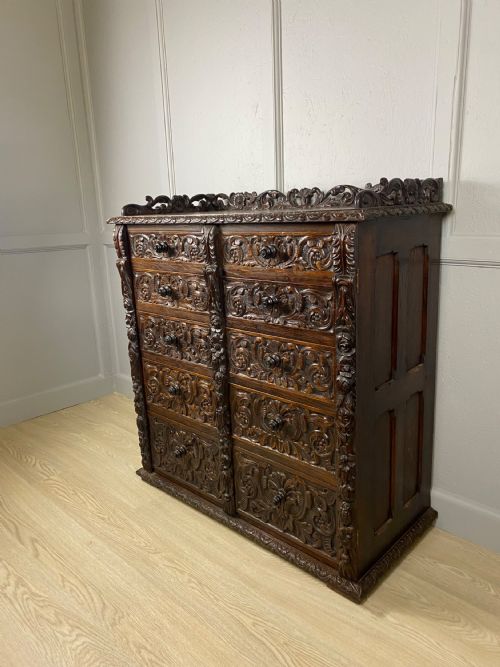 DOUBLE WELLINGTON CARVED OAK CHEST OF DRAWERS - ADDITIONAL PHOTO 2