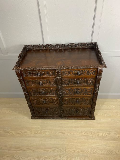 DOUBLE WELLINGTON CARVED OAK CHEST OF DRAWERS - ADDITIONAL PHOTO 3
