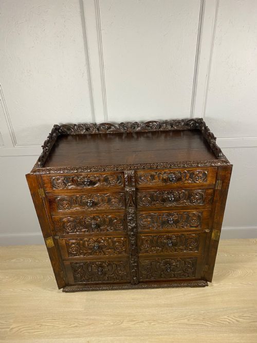 DOUBLE WELLINGTON CARVED OAK CHEST OF DRAWERS - ADDITIONAL PHOTO 6