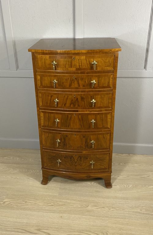 WALNUT BOWFRONT NARROW CHEST OF DRAWERS - ADDITIONAL PHOTO 4